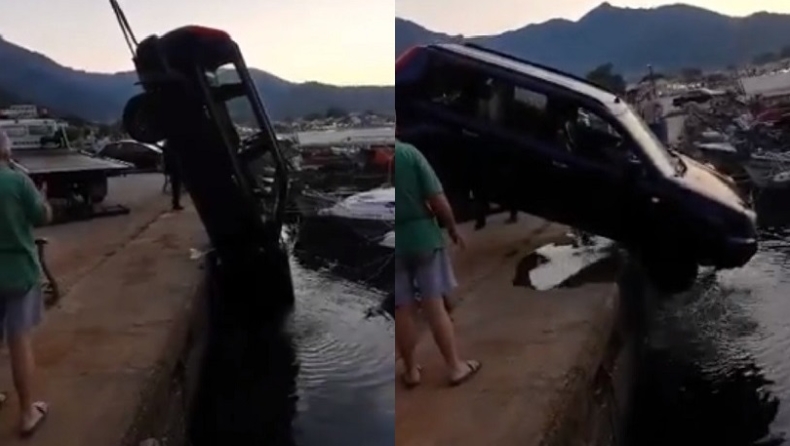 Θάσος: Πάρκαρε το αυτοκίνητό του να πάει για καφέ και το βρήκε στη θάλασσα (vid)
