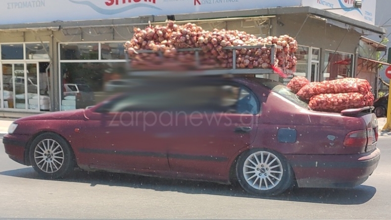 Στα Χανιά τύπος φόρτωσε κρεμμύδια μέχρι και στην αεροτομή του αυτοκινήτου (pics)