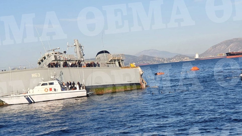 Απίστευτες εικόνες: Το εμπορικό πλοίο έκοψε στα δύο το «Καλλιστώ» στον Πειραιά (pics & vid)