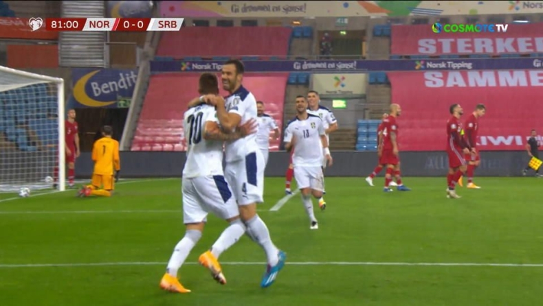 Νορβηγία – Σερβία (Nations League Play offs): «Χρυσή» αλλαγή ο Μιλίνκοβιτς – Σάβιτς για το 0-1 (vid)