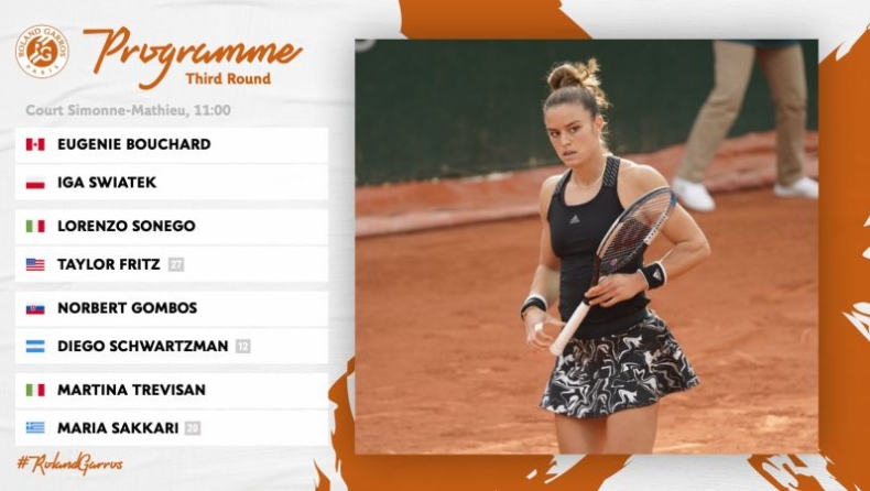 Roland Garros: Η Σάκκαρη κλείνει το πρόγραμμα της Παρασκευής στο «Simonne Mathieu»