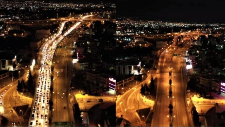 Πριν και μετά το lockdown: Βίντεο της κίνησης στην Αθήνα από ψηλά (vid)