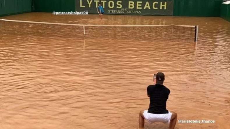 Πέτρος Τσιτσιπάς: Παγκόσμιο... θέμα ο αγώνας στο κορτ-πισίνα στην Κρήτη (pics&vids)