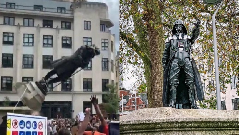 Τον Darth Vader έβαλαν στη θέση του αγάλματος δουλεμπόρου που γκρέμισαν και πέταξαν στο ποτάμι (pics)