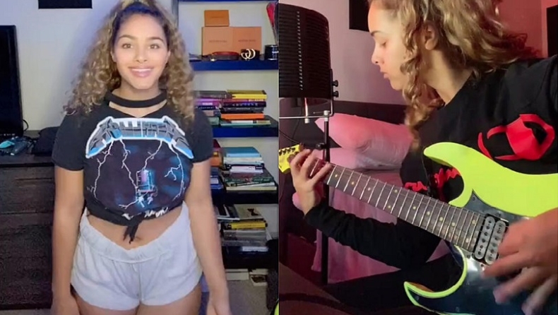 «Ξέρεις έστω τρία τραγούδια τους;»: Την κορόιδεψαν επειδή φόρεσε μπλουζάκι Metallica και εκείνη... έβγαλε ηλεκτρική κιθάρα! (vids)