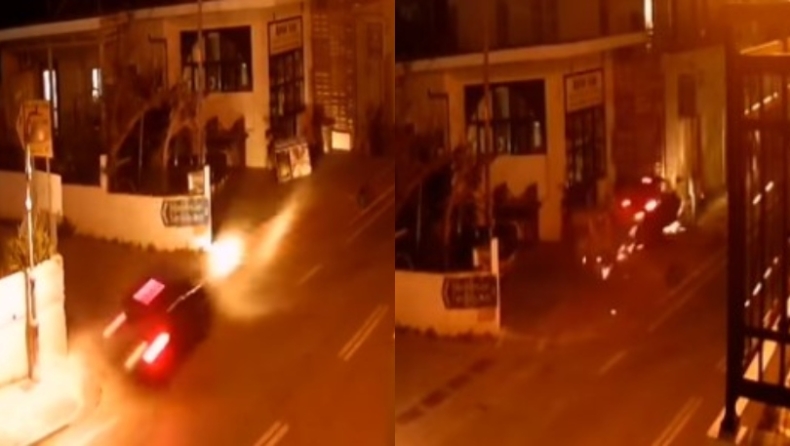 Κρήτη: H τρελή πορεία ενός ΙΧ που ανέβηκε σε πεζοδρόμιο και έπεσε σε στύλο (vid)