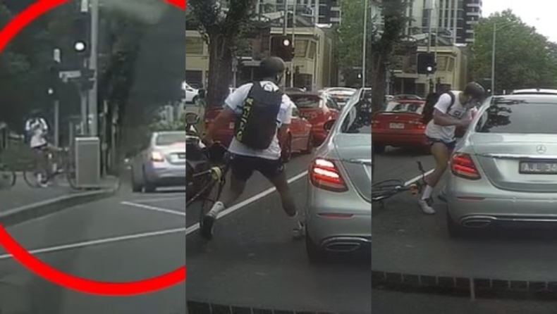 Ποδηλάτης κυνήγησε αυτοκίνητο και έδειρε τον επιβάτη επειδή του έριξε σκουπίδια (vid)
