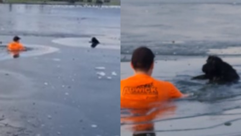 Έτρεχε στο πάρκο και βούτηξε σε παγωμένη λίμνη για να σώσει σκυλάκι (vid)