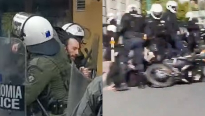 Απαράδεκτες εικόνες αστυνομικής βίας: Μηχανή πάνω σε διαδηλωτή, αγκωνιά στο πρόσωπο νεαρού (vids)