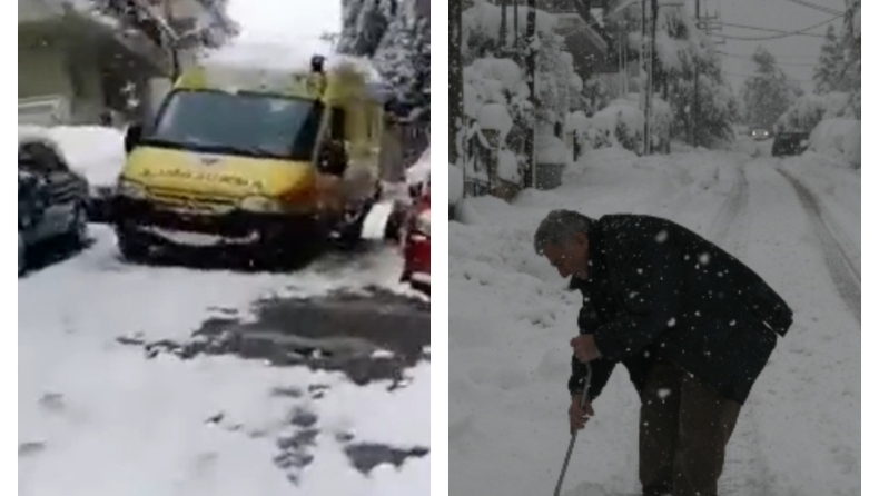 Νεκρή γυναίκα στο Γαλάτσι: Το ασθενοφόρο κόλλησε στο χιόνι (vid)