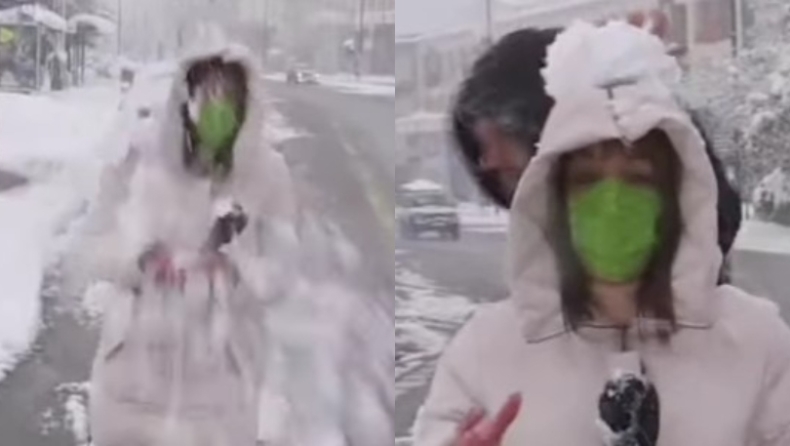 Κακοκαιρία «Μήδεια»: Πέταξαν χιονόμπαλες σε ρεπόρτερ του ΣΚΑΪ ενώ ήταν σε live μετάδοση (vid)