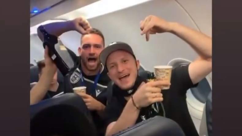ΠΑΟΚ: Αντρίγια Ζίβκοβιτς και Κρμέντσικ τα... πίνουν μέσα στο αεροπλάνο! (vid)