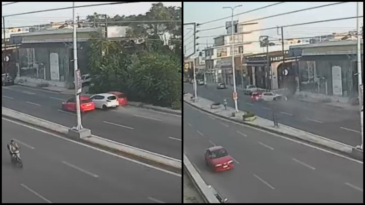 Κατά τύχη γλίτωσε ποδηλάτης από Ι.Χ που συγκρούστηκαν στον Βόλο: Υποψίες πως έκαναν κόντρες (vid)