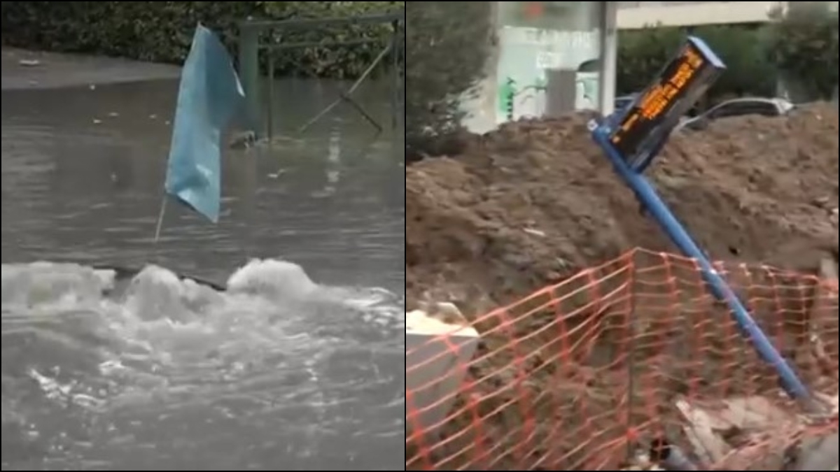 Πλημμύρισε η Λεωφόρος Ποσειδώνος: Έσπασαν τα φρεάτια και βγήκαν λύματα, υποχώρησε το έδαφος και «κατάπιε» την στάση (vid)
