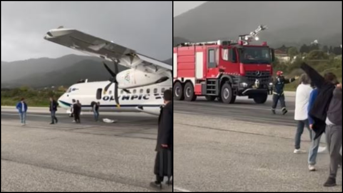 Η στιγμή που επιβάτες εκκενώνουν αεροπλάνο στη Μυτιλήνη: Άκυρος συναγερμός για φωτιά (vid)