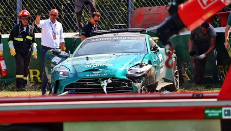 Το αυτοκίνητο ασφαλείας της F1 κατέληξε στις μπαριέρες της Μόντσα (vid)