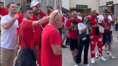 Ντυμένος στα κόκκινα έφτασε ο Snik στην Opap Arena για τον τελικό του Conference League (vid) 
