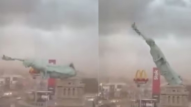 Κατέρρευσε το «Άγαλμα της Ελευθερίας» από σφοδρή κακοκαιρία: Ριπές ανέμων 90 χλμ./ώρα (vid)