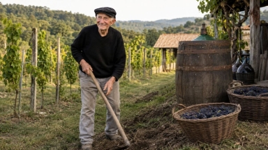 Στα 94 του κρατάει τσάπα, δουλεύει στα αμπέλια και φτιάχνει το δικό του κρασί: «Με κουράζει να κάθομαι μέσα»