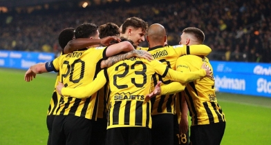 Οι παίκτες της ΑΕΚ πανηγυρίζουν