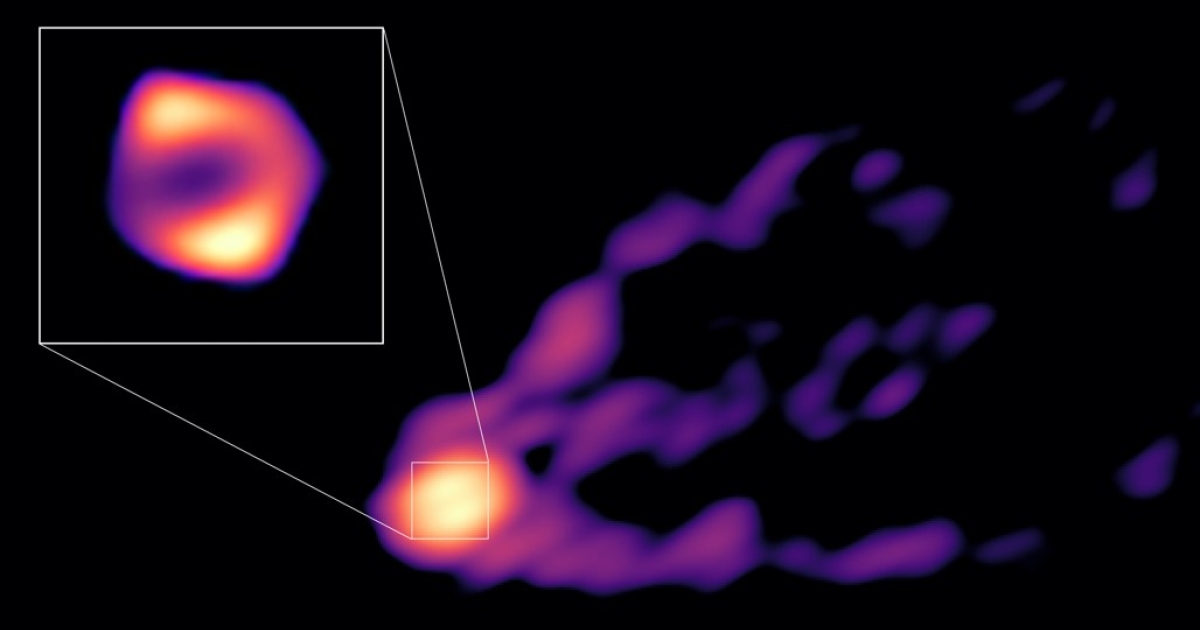 In the same image, astronomers first noticed a black hole spewing out a powerful jet