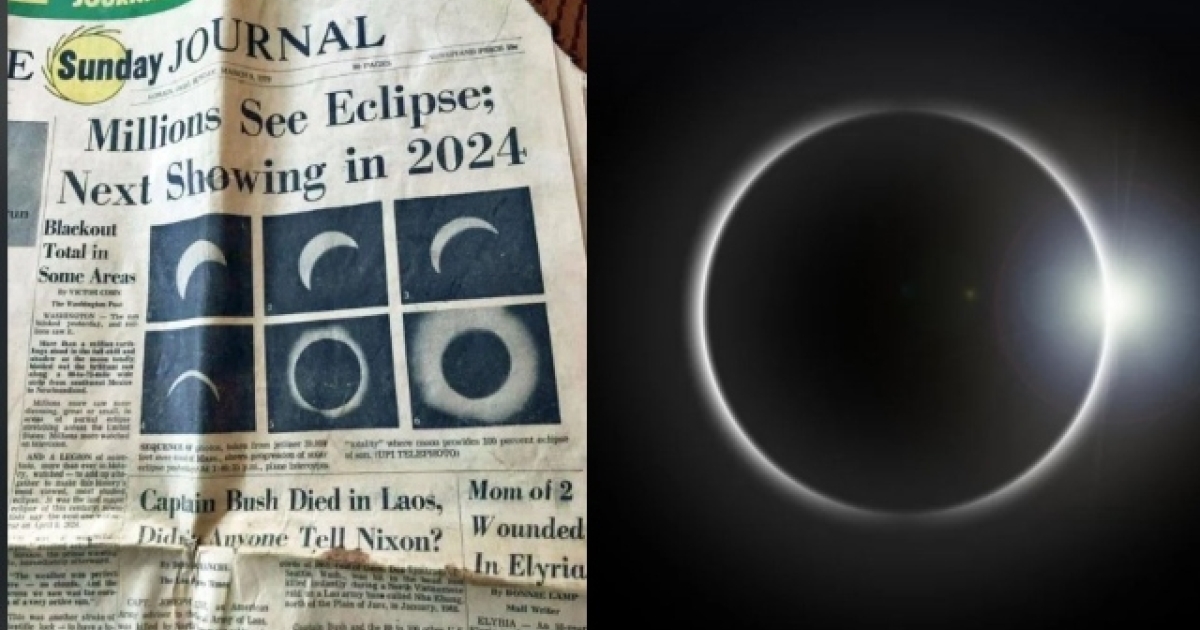 The front page of a newspaper in 1970 accurately predicted the solar eclipse of 2024!