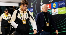 Μάρκο Νίκολιτς και Λάζαρος Ρότα κατά την άφιξη της ομάδας στο Τσέλιε